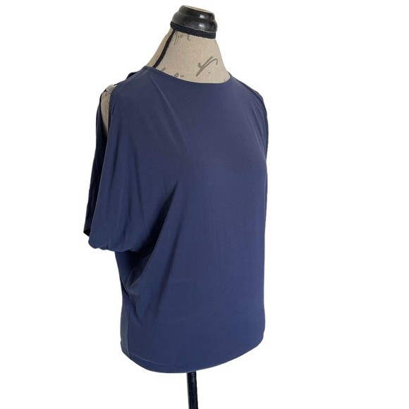 Ollie & Chloe By Jolie Womens Blouse Cold Shoulder Slit Blue Tunic Size Small - Picture 2 of 12